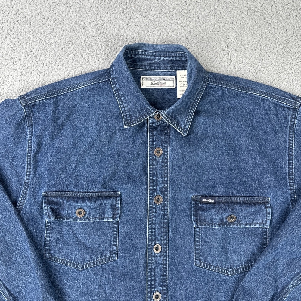 Levi Strauss Signature Denim Jacket Men Large Blue Pockets Workwear Metal Button - Picture 12 of 16
